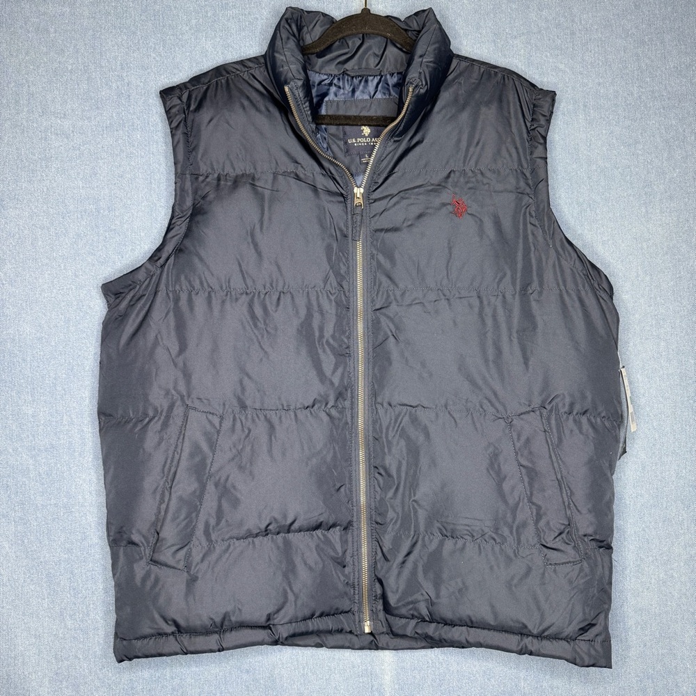 U.S. Polo Assn. Mens Sz L Big Pony Black Puffer Vest USPA Bomber Vest